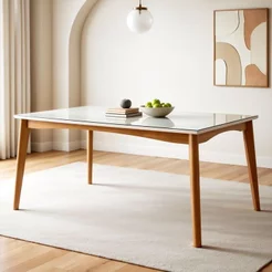Mesa de Jantar para 6 Lugares 160CMX90CM Monalisa em Madeira Maciça Marrom/Mel/Off White