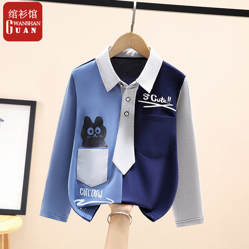Meninos camiseta de manga comprida primavera outono 2026 novo estilo crianças primavera estilo fino camiseta gola de chu
