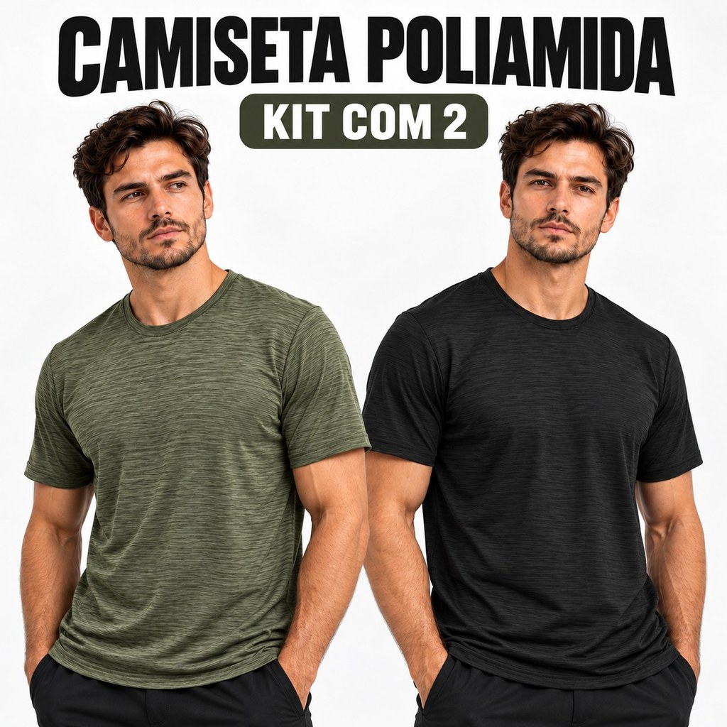 Kit 2 Camiseta Masculina Poliamida Rajada com Elastano Premium Manga Curta Casual Academia Malha Fria Toque Gelado