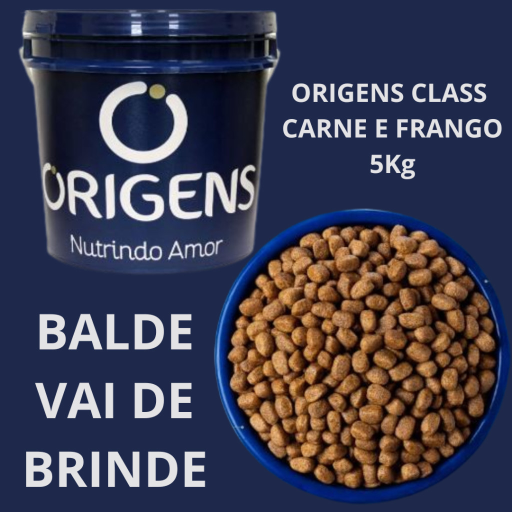 Ração no Balde Origens Premium Especial Class 5kg Cães Adultos Sabor Carne e Frango + Balde BRINDE