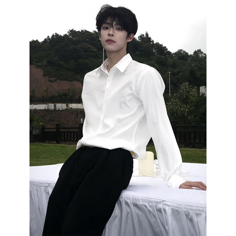 Cleanfit camisa interna branca masculina outono inverno terno camisa de fundo High-End lapela camisa de fundo topo