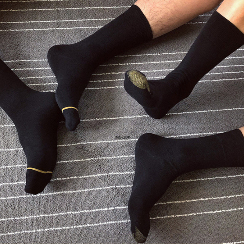 Homens meias formais dedos dourados linha Mid-Tube negócios meias de algodão terno meias casuais negócios casuais