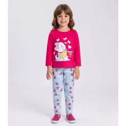 Conjunto Algodão Menina Blusa Longa E Calça Kappes Rosa