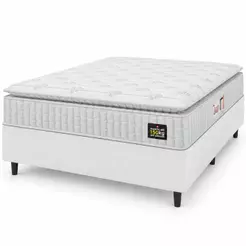 Cama Box Casal Queen Colchão Espuma D45 Lazio Pillow Top 158x198x62cm Branco Hellen