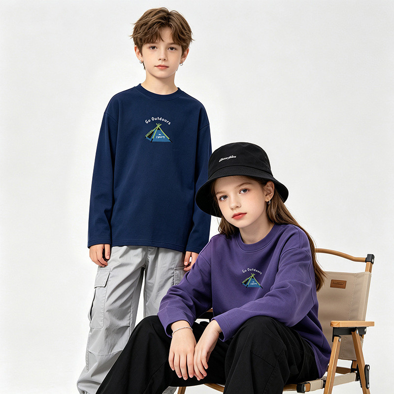 Crianças outono manga comprida camiseta versão coreana meninos em torno do pescoço impresso solto topo meninas Casual Al