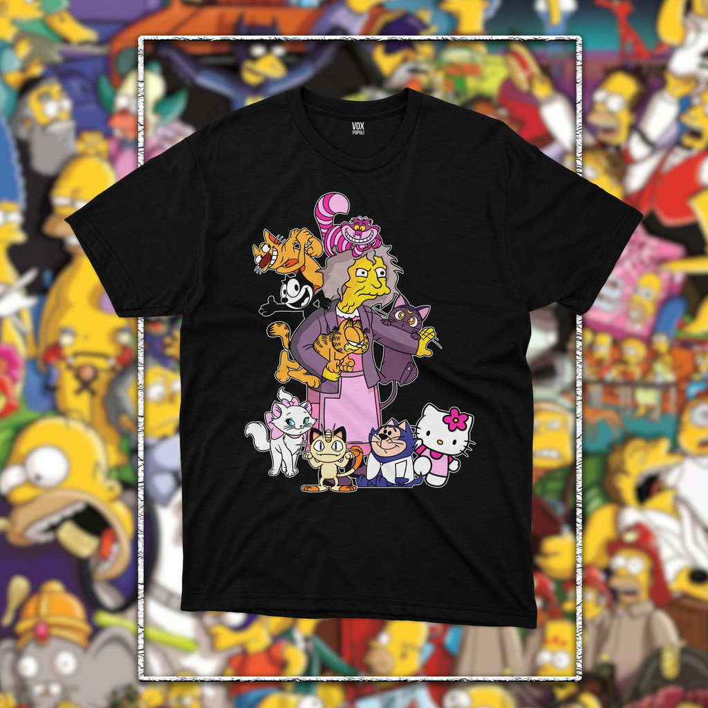 Camiseta Masculina Estampa Personagens Gatos Desenhos Animados Simpson Divertida Confortável Estilosa Casual