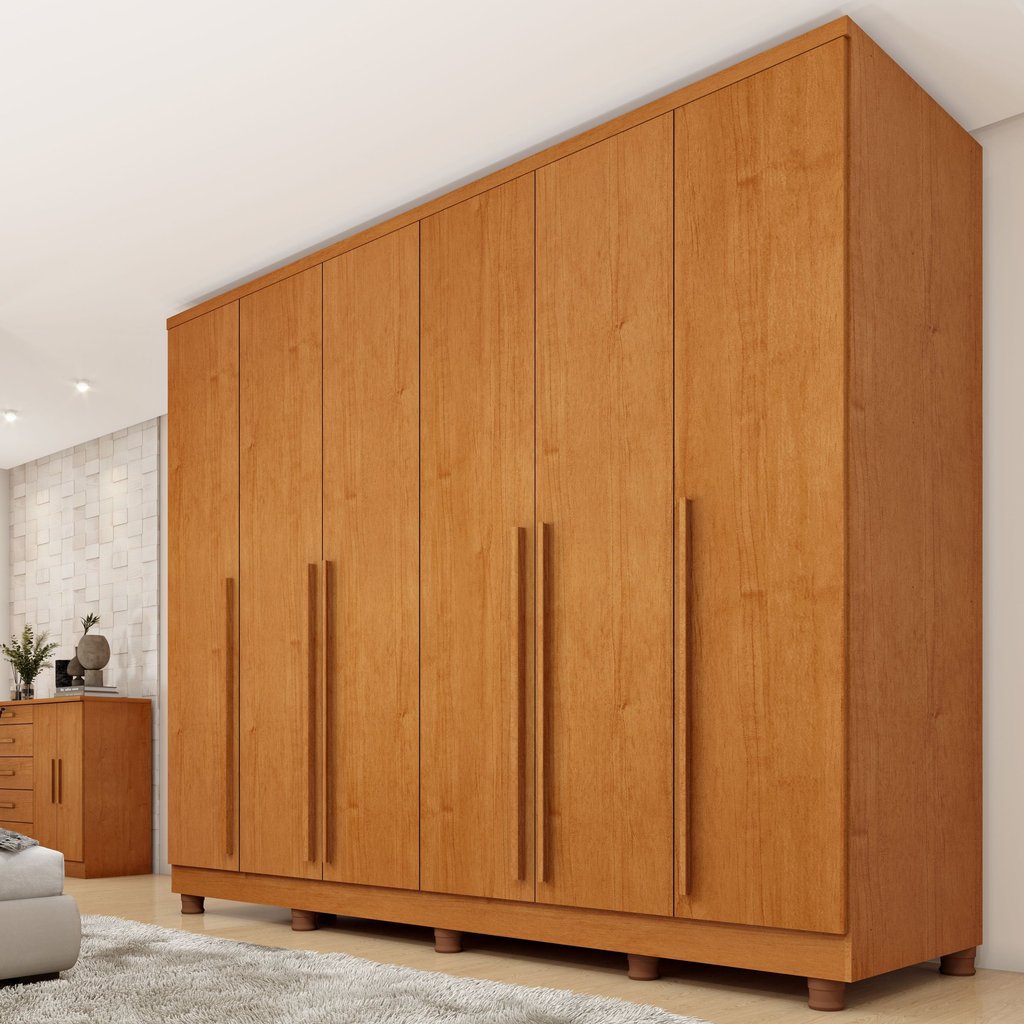 Guarda-Roupa Casal 6 Portas 8 Gavetas com Pés e Puxador MDF Yescasa Cinamomo Portugal Cinamomo