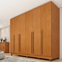 Guarda-Roupa Casal 6 Portas 8 Gavetas com Pés e Puxador MDF Yescasa Cinamomo Portugal Cinamomo