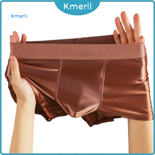 Comfortable Boxer Briefs Lightweight Men's Breathable Ice Silk Elastic Mid-waist Slim Fit Underwear with U-convex Design