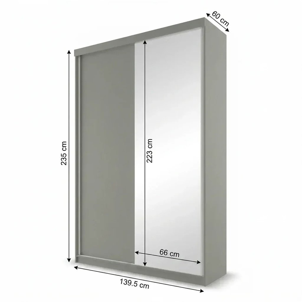 Guarda-Roupa Solteiro 2 Portas e 1 Espelho 100% MDF Geneve Cinza/Urbi Urbi — imagem 2 de 2