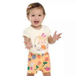 Conjunto Bebê Menina Coelhinho Curto Elian Bege