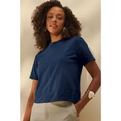 Blusa Feminina Esmera Manga Curta Marialícia Azul