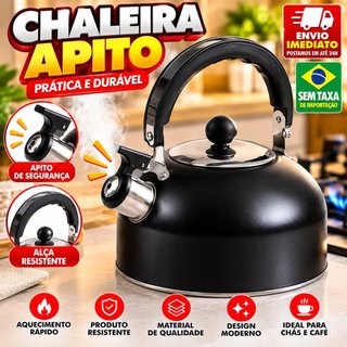 Chaleira Inox 2L com Tampa Alça Térmica e Apito para Café Cha Bebidas
