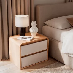 Mesa de Cabeceira 2 Gavetas Aurora 100% MDF Carvalho Nature / Off White 1