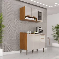 Cozinha Compacta Modulada 2 Peças 6 Portas 2 Gavetas Bella Branco/Cinamomo/Off White Cinamomo/Off White