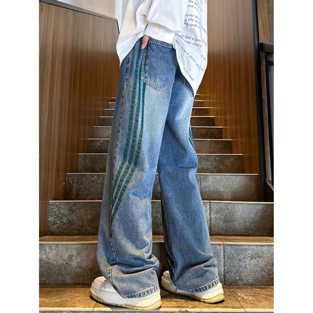 Retro azul High Street Jeans masculino verão novo estilo juventude estilo americano em linha reta solta Design Casual ca
