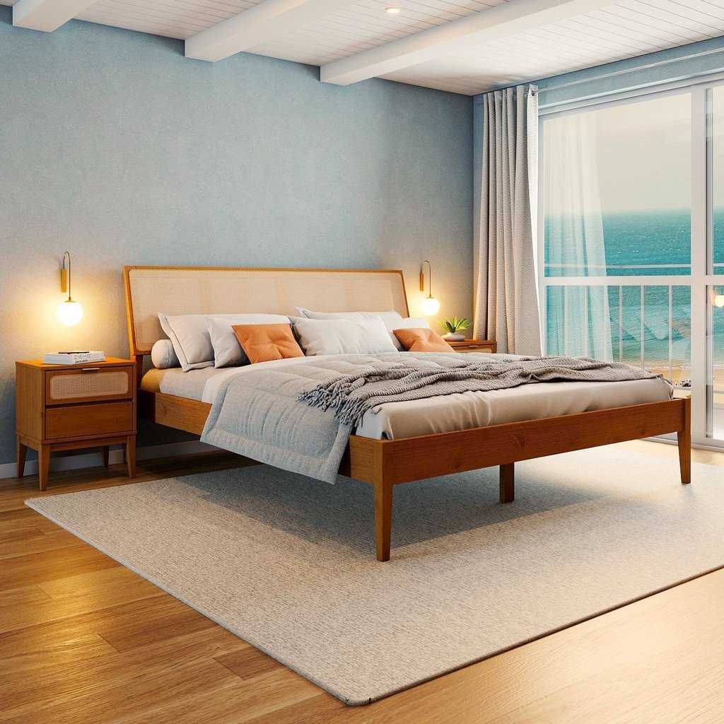 Cama Queen com Madeira Maciça Viena Marrom/Mel Queen