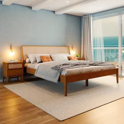 Cama Queen com Madeira Maciça Viena Marrom/Mel Queen