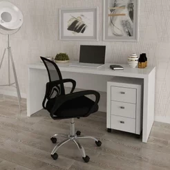 Conjunto 2 Peças com Escrivaninha ME4109 e Gaveteiro ME4108 163cm Branco Branco