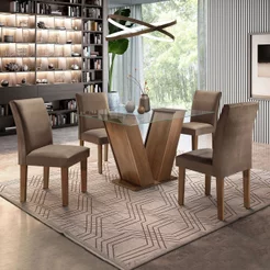 Conjunto Sala de Jantar Mesa Tampo de Vidro e 4 Cadeiras Classic