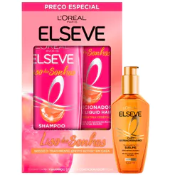Kit Elseve Shampoo 375ml e Condicionador 170ml Liso dos Sonhos + Óleo Extraordinário 100ml