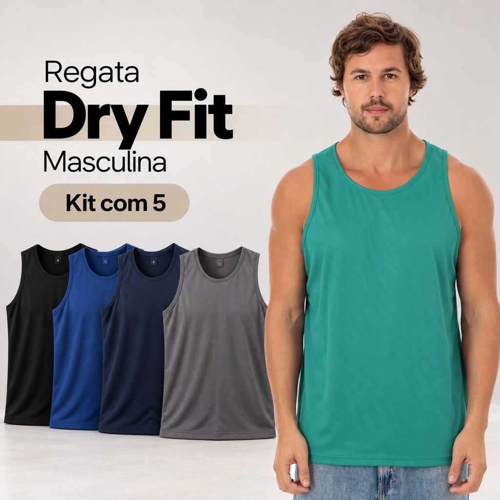 Kit 5 Regatas Masculinas Dry Fit Esportivas Academia Treino Confortáveis