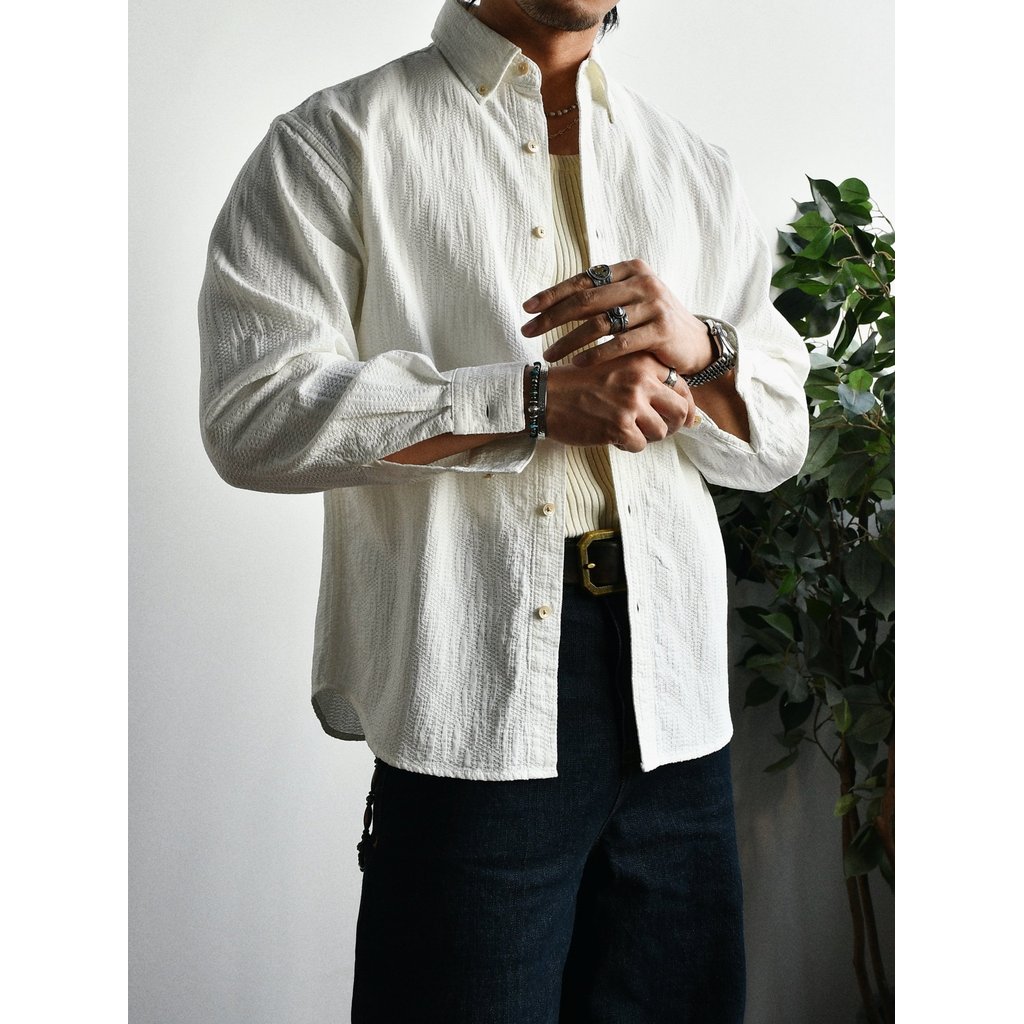 Chaimi Camisa Masculina Retrô Americana De Manga Comprida Outono Algodão Puro Casual Empresarial Texturizada