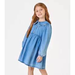 Vestido Manga Longa Menina Denim Trick Nick Azul