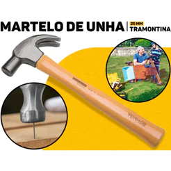 Martelo De Unha 25mm Tramontina Master Cabo Madeira Resistente P/Obras Reparos Uso Doméstico Reforma