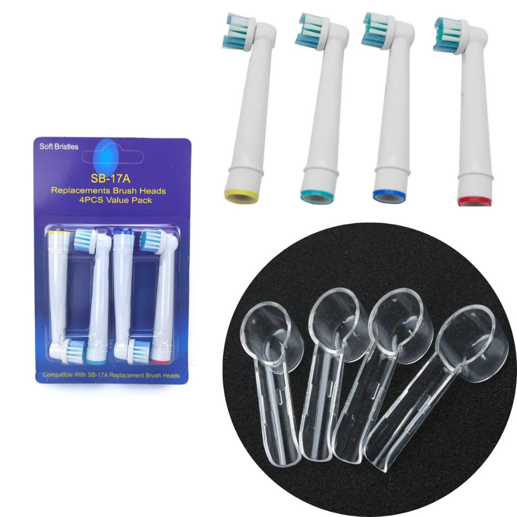 Refil compatível escova elétrica Oral B Kit 4 Unidades + 4 Capas Protetoras em Oferta na Shopee