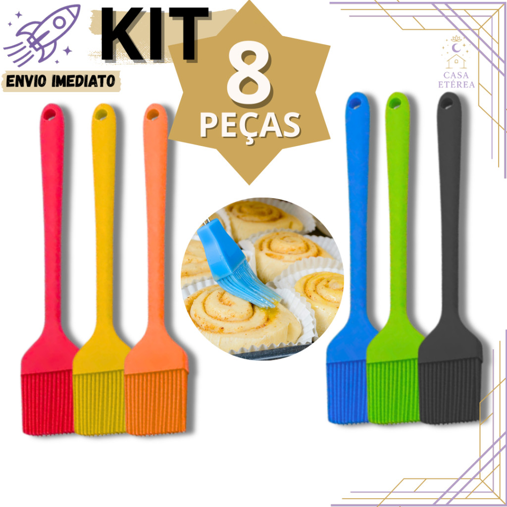 Kit 8 Pincel de Silicone Culinário 25.2cm Utensílio Multiuso para Cozinha Confeitaria Padaria e Churrasco