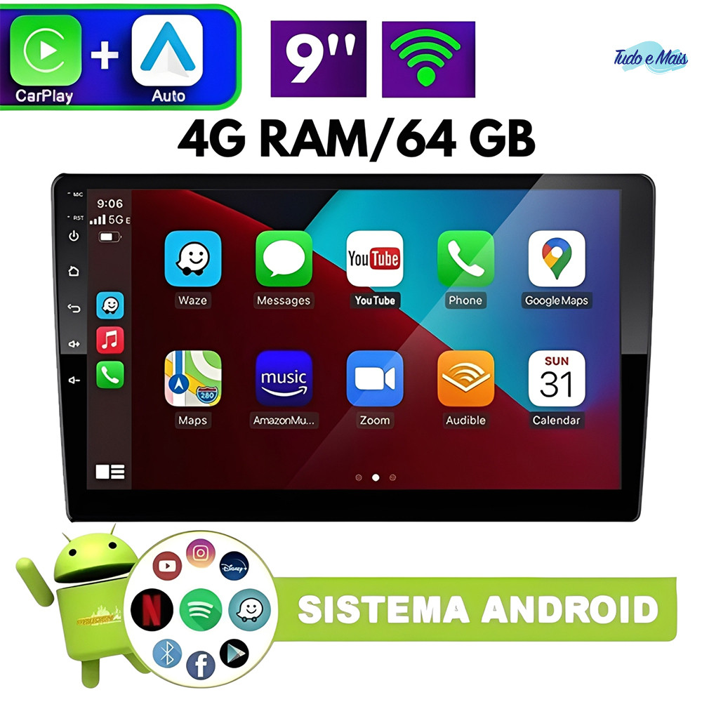 9 " 7 " 2 din 4 + 64gb android carro player tela de toque carplay & estéreo rádio wifi Bluetooth GPS em Oferta na Shopee