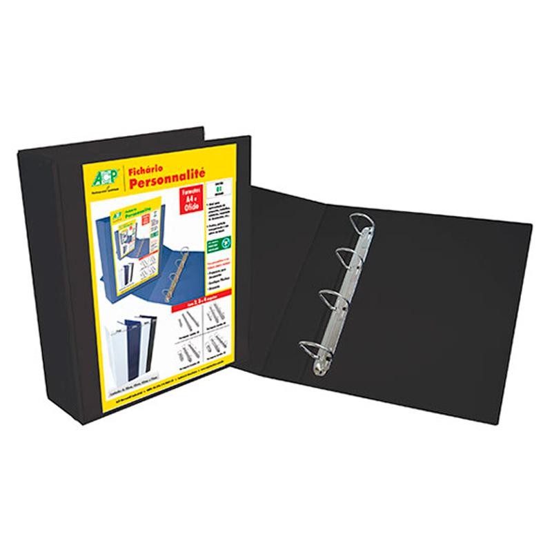Fichário revestido com cristal A4 preto 75mm 4754PT com 4 argolas ACP em Oferta na Shopee