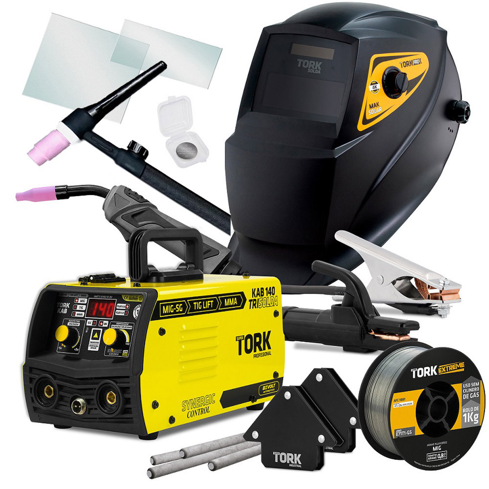Inversor Solda Mig Eletrodo 140A Bivolt 127/220V Tocha Mascara Esquadro Tork