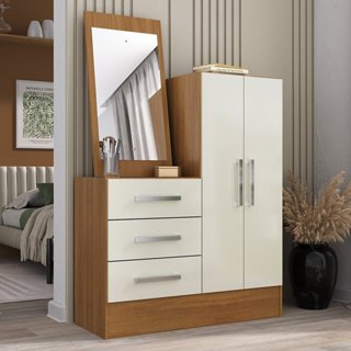 Cômoda 2 Portas 3 Gavetas com Espelho Dunas Cinamomo/Off White em Oferta na Shopee