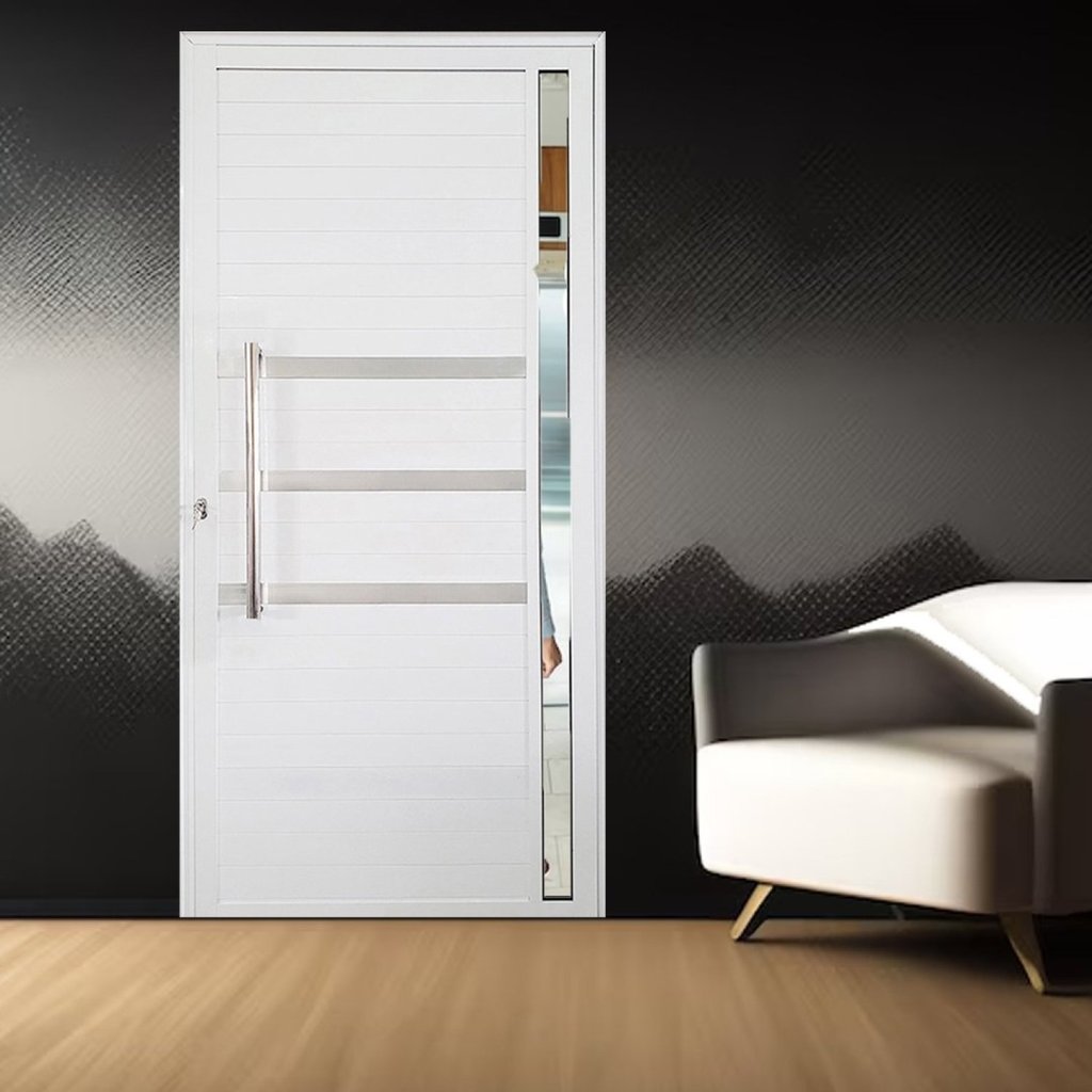 Porta Lambril de Alumínio Esquerda 210 X 80cm com Friso e Visor Linha Veneza Esquadrias Bergamo Branco em Oferta na Shopee