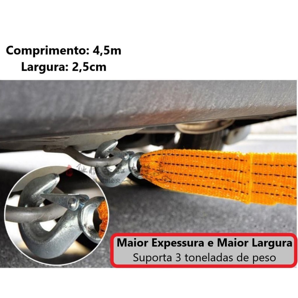 Cinta de Reboque para Carro com 2 Ganchos Cabo de Tração Automotivo Reforçado para Emergência Guincho Moto Caminhonete · foto 2