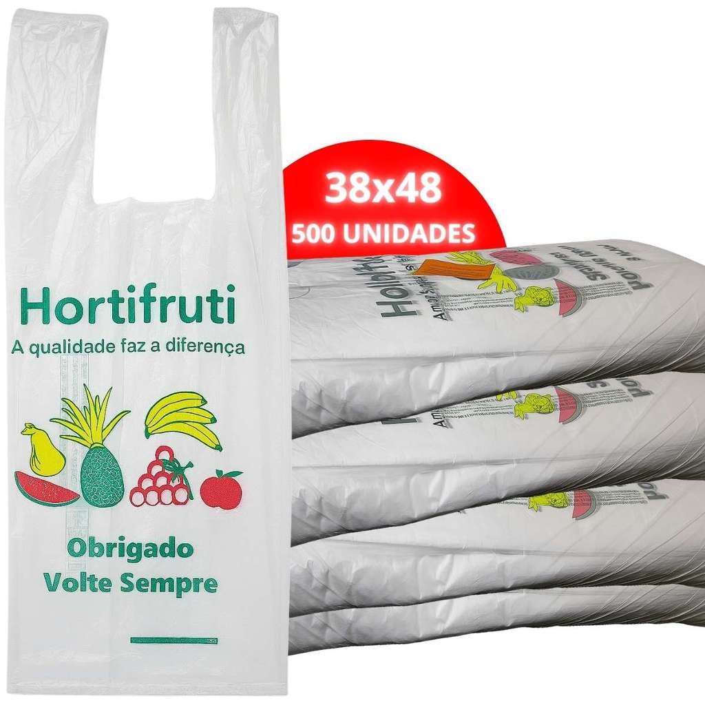Sacola hortifruti 38X48 Branca Estampada Multiuso Sacolinha Mercado Com 500 Unidades