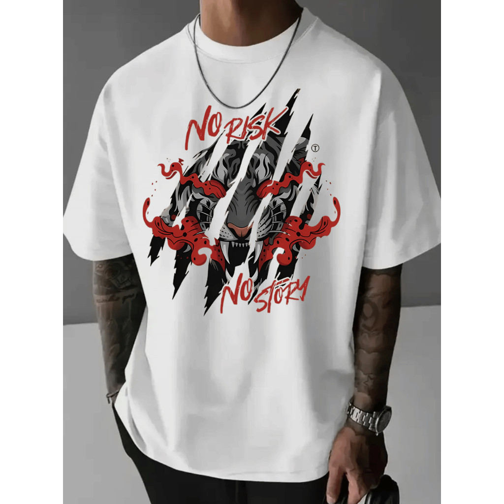 Camiseta Streetwear estampada oversized No Risk Camisa 100% Algodão Masculina Manga Curta