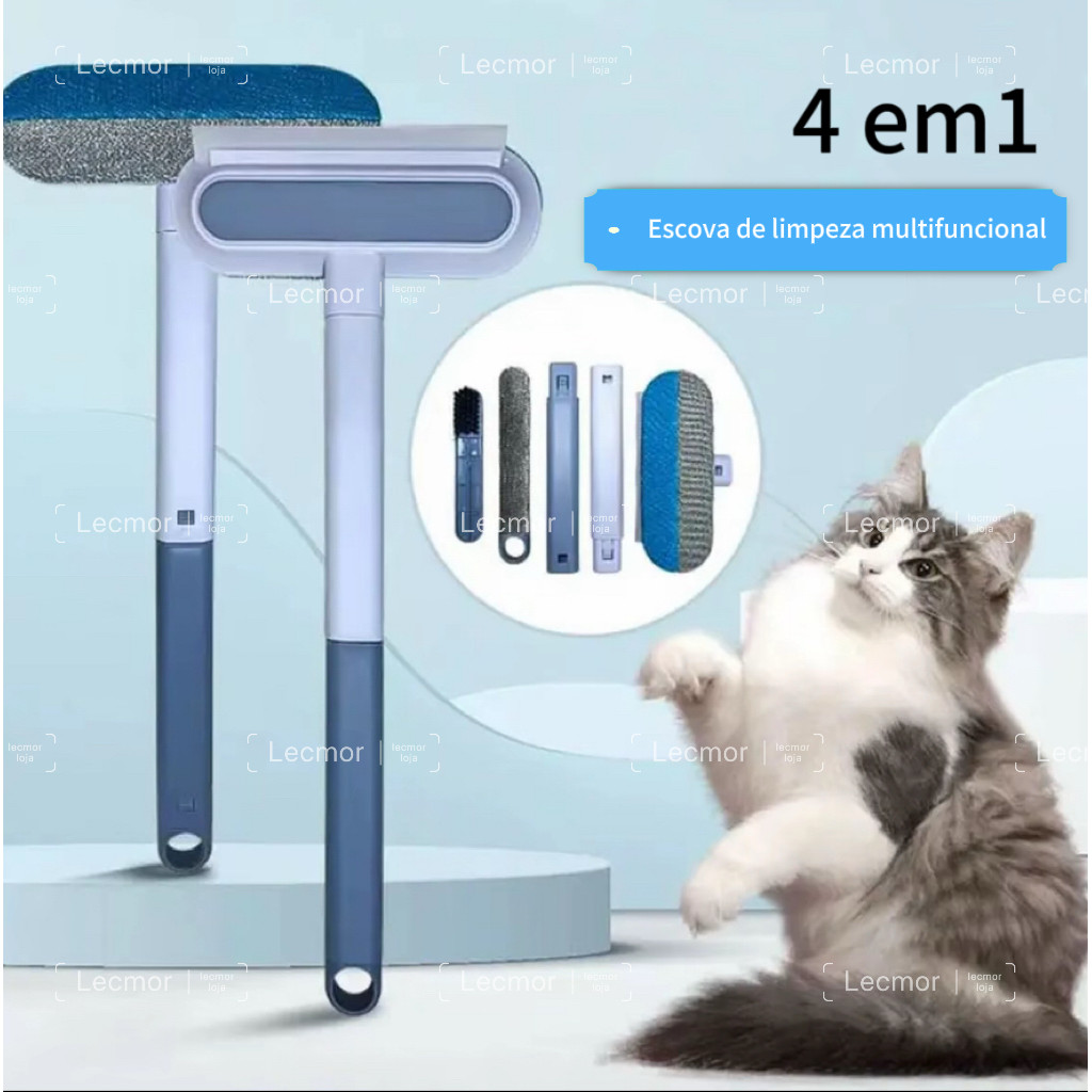 Kit Limpeza Doméstica 4 em 1- Com Rodo e Escova para Vidros e Remove Sujeira e Pelos em Oferta na Shopee