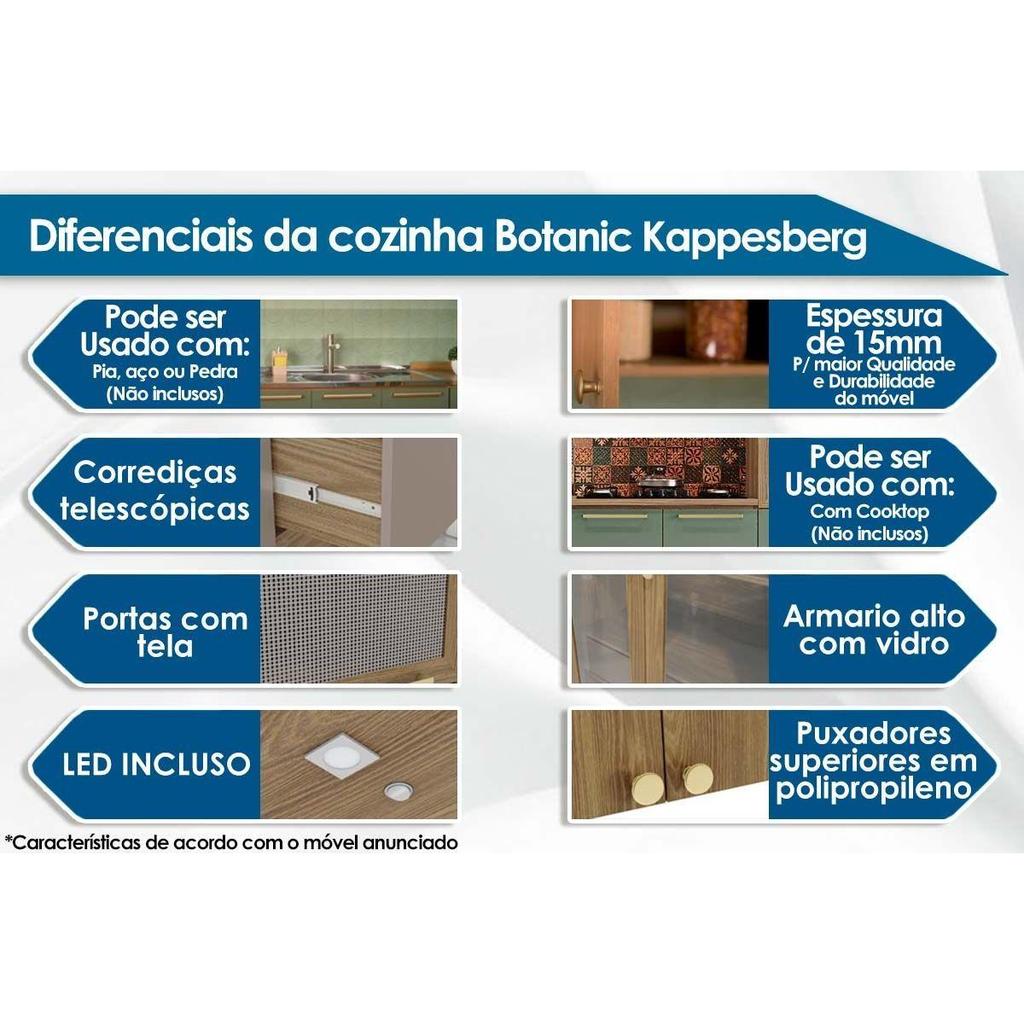 Detalhes do Balcão de Cozinha Botanic M629 1 Porta s/Tampo 60cm Nogueira/Verde Oliva - Kappesberg