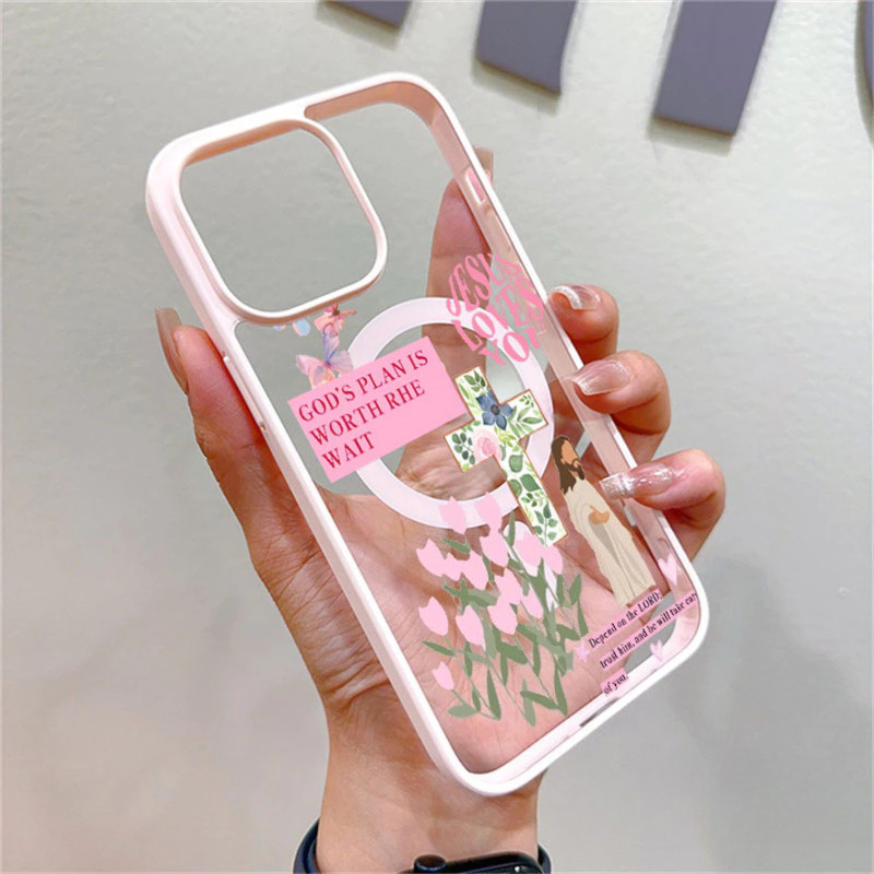 Capa Magnética Artística De Flor De Jesus Para iPhone 17 AIR 16 15 14 13 12 11 Pro Max Plus 16E Transparente Fosca em Oferta na Shopee