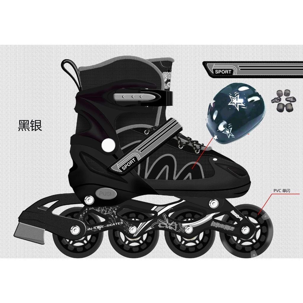 Patins Roller Inline Preto Ajustável Com Led Com OU SEM Proteção Várias Cores E Tamanhos Promoção em Oferta na Shopee