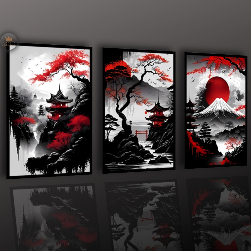 3 pcs Quadros Decorativos Arte Oriental Moderna Estilo Japonês Sala de Estar Quarto Decoração de Parede