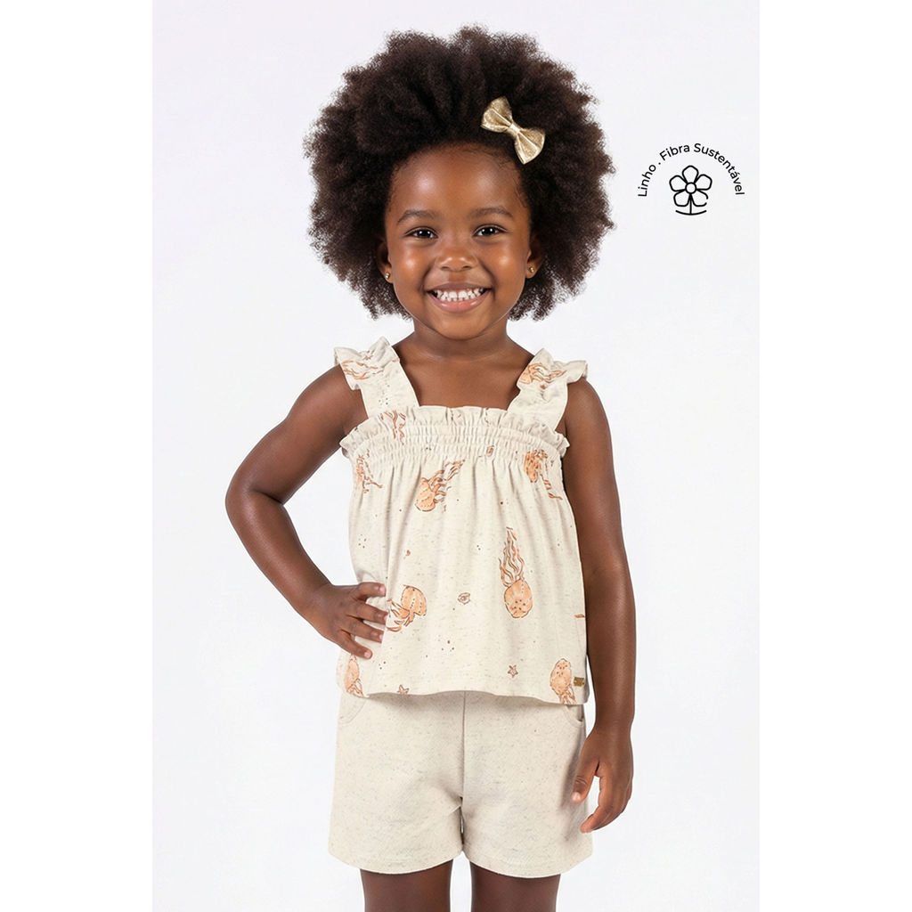 Conjunto Infantil Menina Linho Jellyfish Colorittá Bege