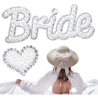 Lyrow Pearl Bride Patches Termocolantes para Reparação de Roupas, Patches Bordados em Chenille, Patches de Coração com S
