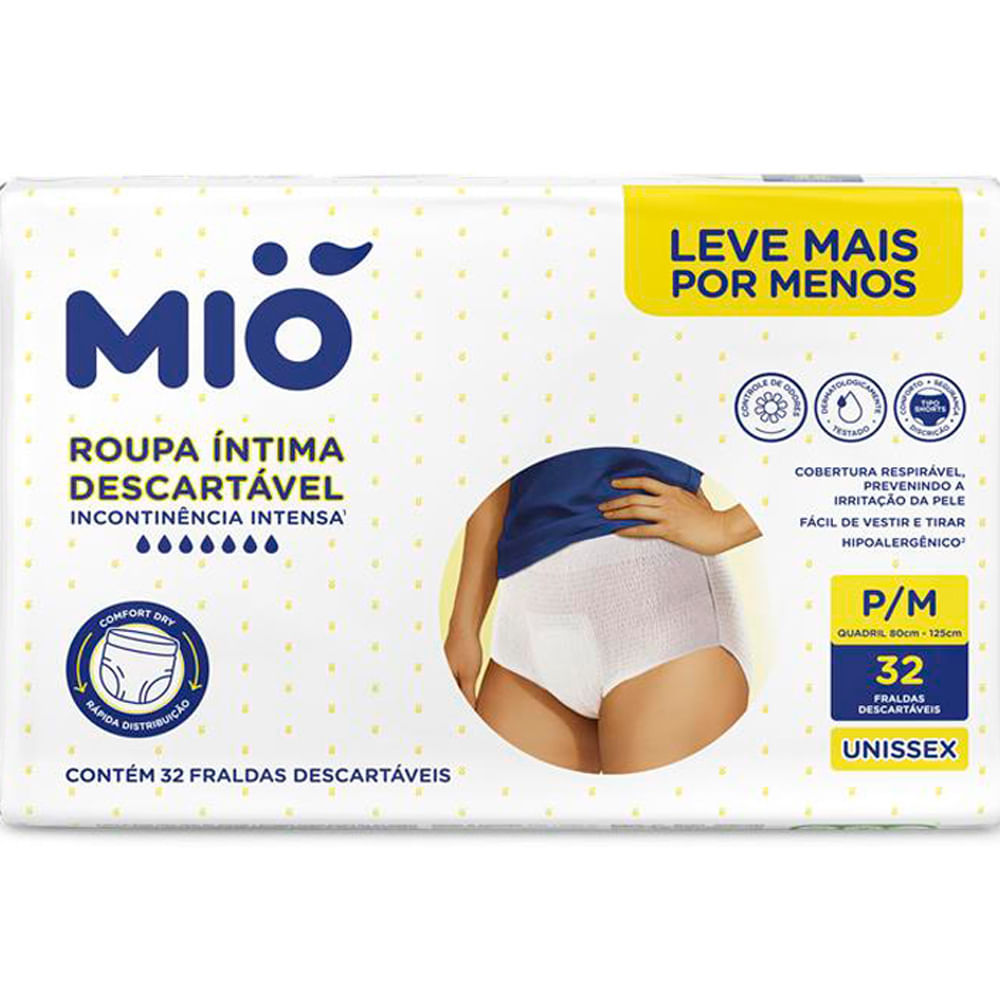 Roupa Intima Descartável Mió Adulto Unissex P/M com 32 Unidades Leve Mais Por Menos