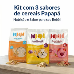 Kit 3 Papapá Cereais Bebê S/ Açúcar Aveia, Banana, Morango e Multicereais