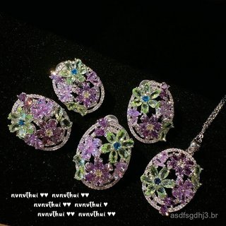 Brincos de Pedras Preciosas Margarida Girassol, Colar de Zircônia Flor de Menta Arco-Íris Banhado a Ouro 18K da Sotheby'