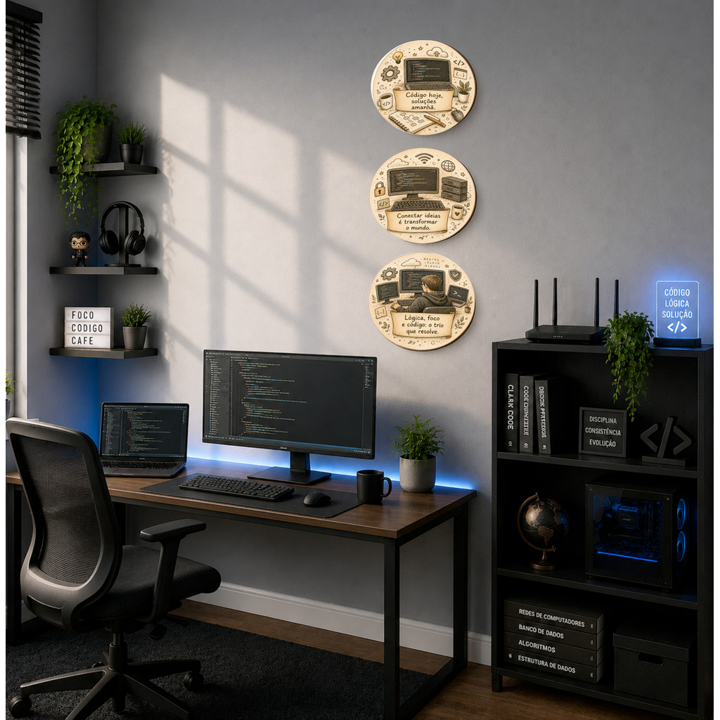 Trio Decorativo Informática TI para Home Office e Escritório